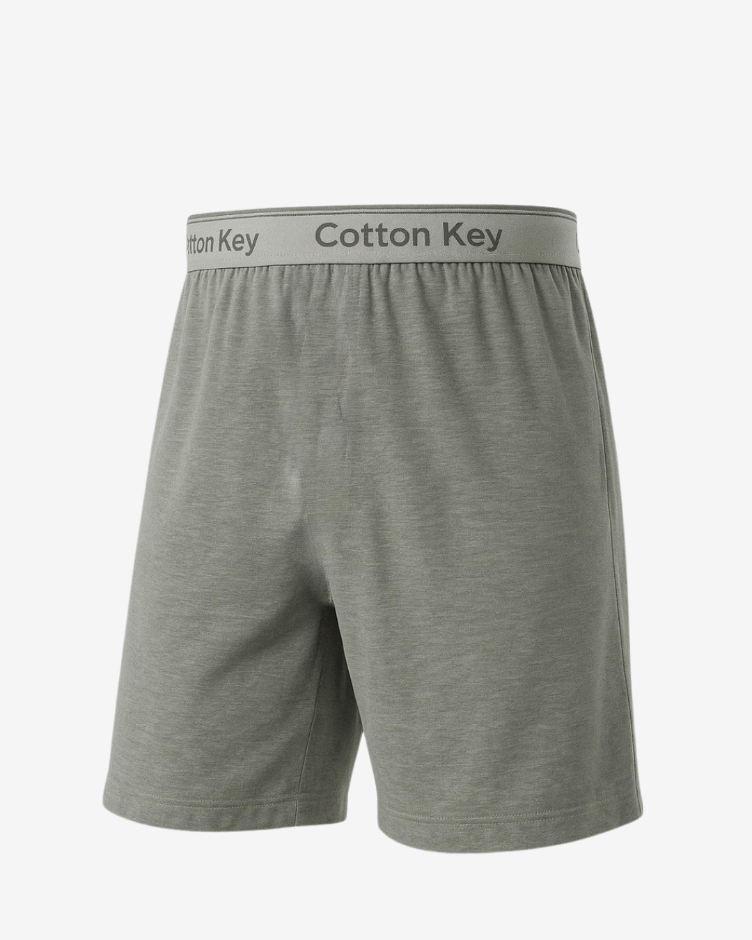 Flat-lay of grey Cotton Key boxer shorts with light grey branded waistband, crafted for breathable comfort and traditional wear in the UAE
