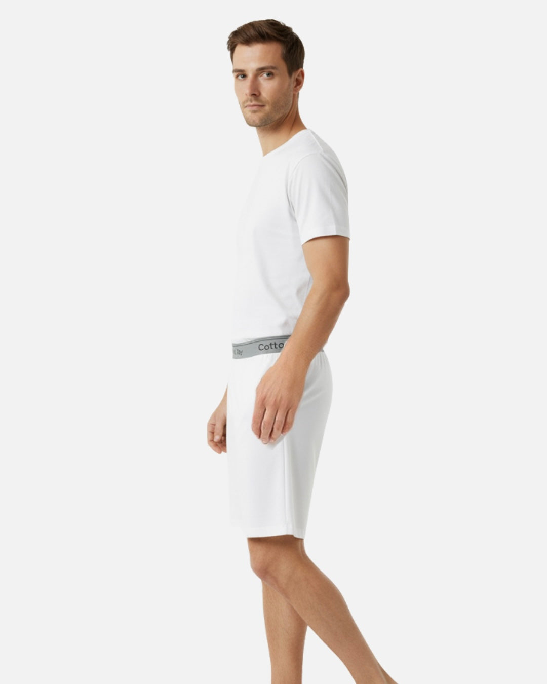Side view of men’s white cotton boxer shorts long cut – breathable cotton underwear for kandora and daily wear by Cotton Key